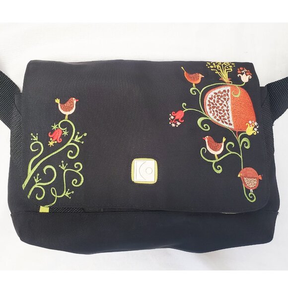 GAMA-GO Womens Messenger Bag Black Flowers and Birds Embroidery - Picture 2 of 13